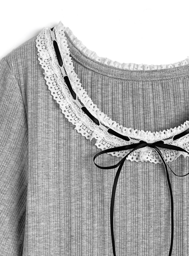 レースリボンリブトップス