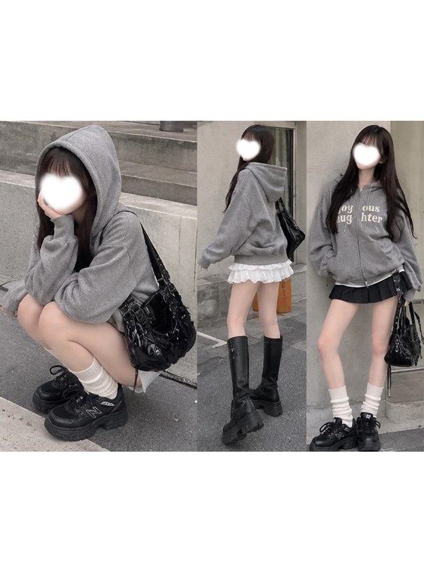 ドット柄ロゴダブルジップスウェットパーカー