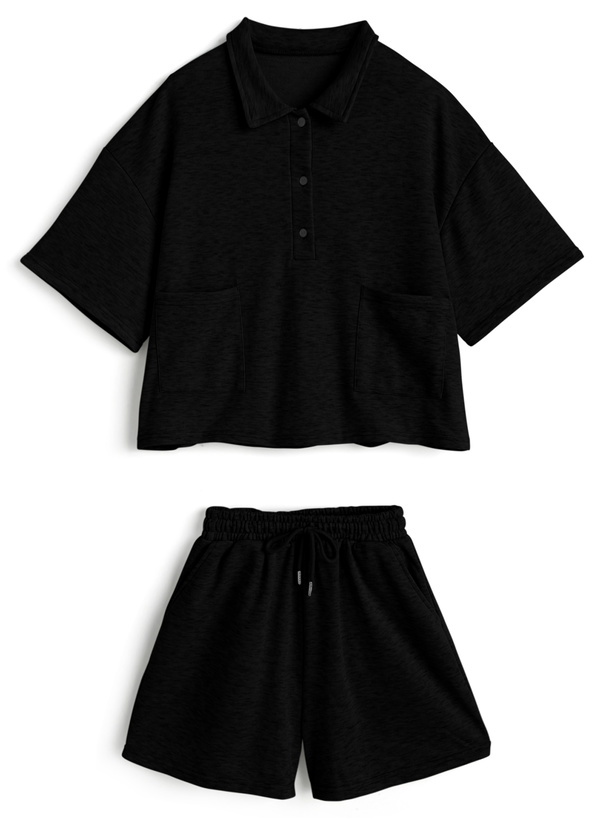 ダブルポケットポロトップス×ショートパンツスウェットセットアップ