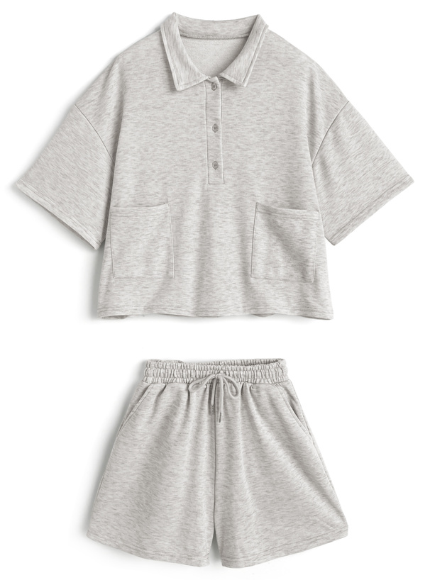 ダブルポケットポロトップス×ショートパンツスウェットセットアップ