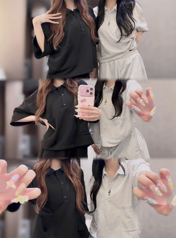 ダブルポケットポロトップス×ショートパンツスウェットセットアップ