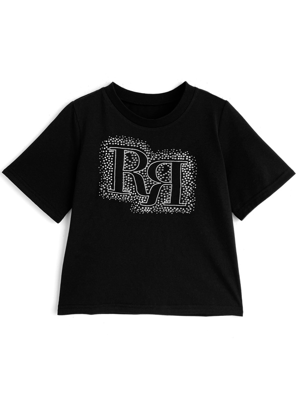 ラインストーンロゴ刺繍Tシャツ