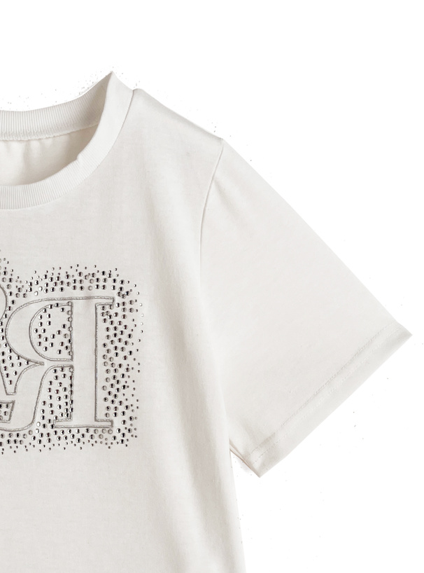 ラインストーンロゴ刺繍Tシャツ