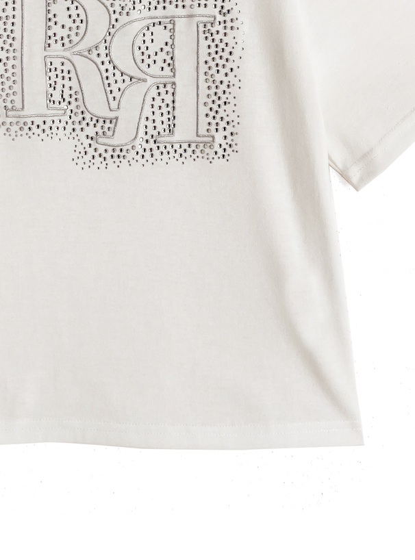 ラインストーンロゴ刺繍Tシャツ