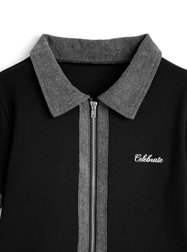 デニムドッキングダブルジップリブトップス