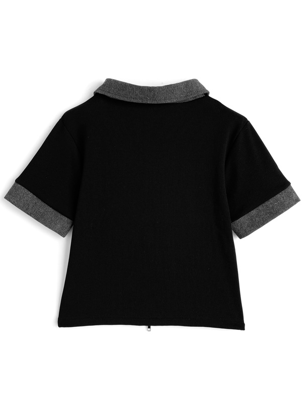 デニムドッキングダブルジップリブトップス