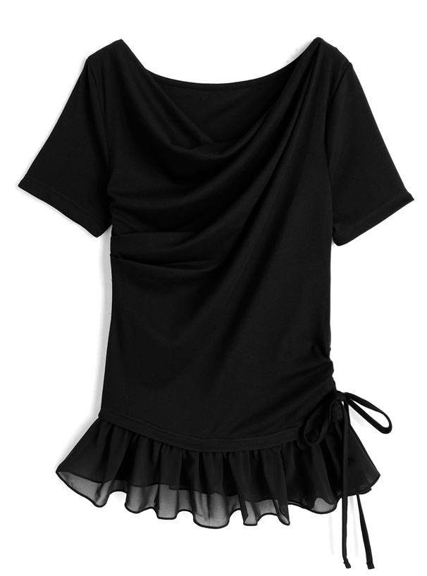 シアーフリルドッキングドレープトップス