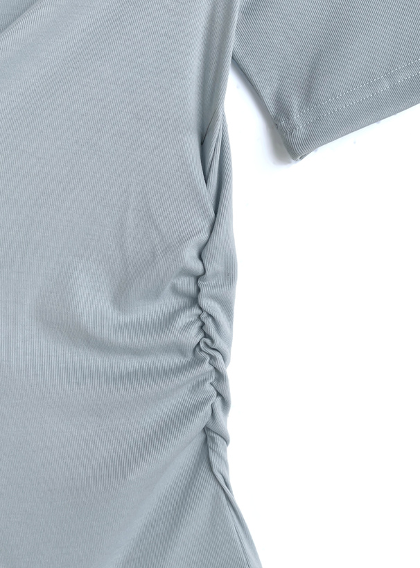 タイ付きドット柄フリルワンショルダートップス