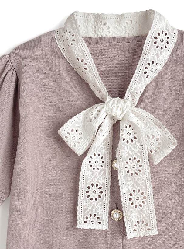 レースボウタイニットトップス