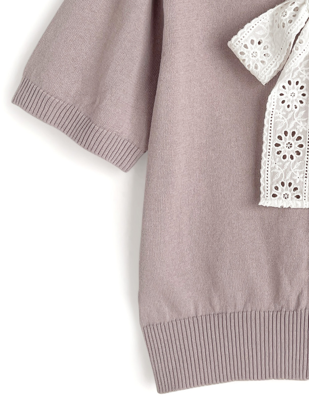 レースボウタイニットトップス