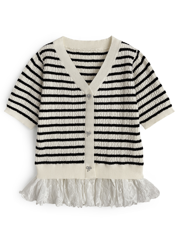 レースドッキングケーブル編みニットトップス