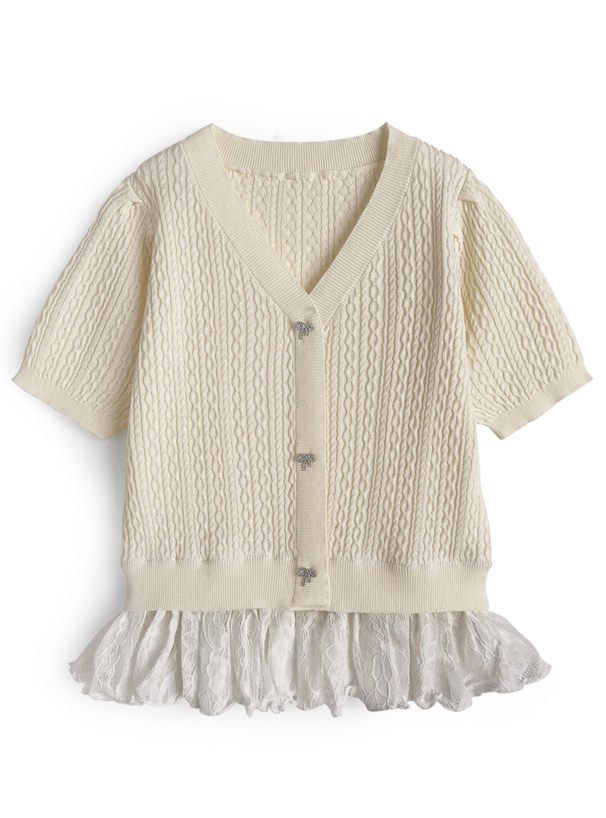 レースドッキングケーブル編みニットトップス