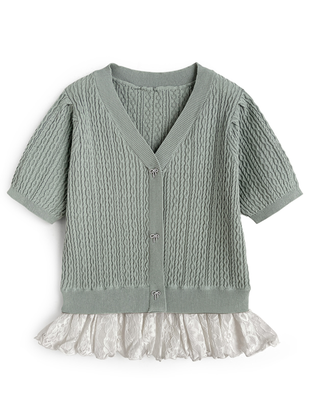 レースドッキングケーブル編みニットトップス