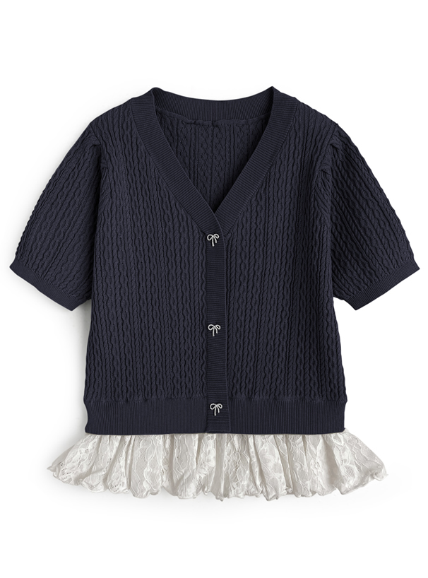 レースドッキングケーブル編みニットトップス