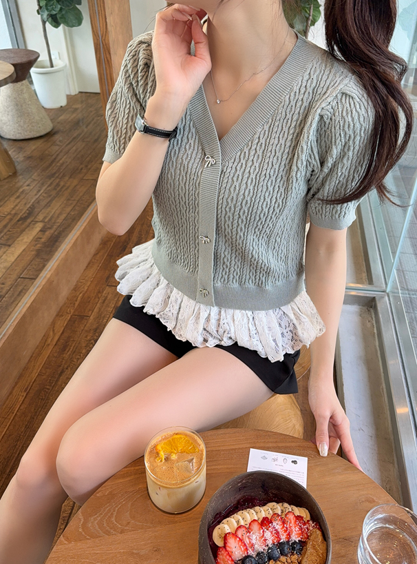 レースドッキングケーブル編みニットトップス