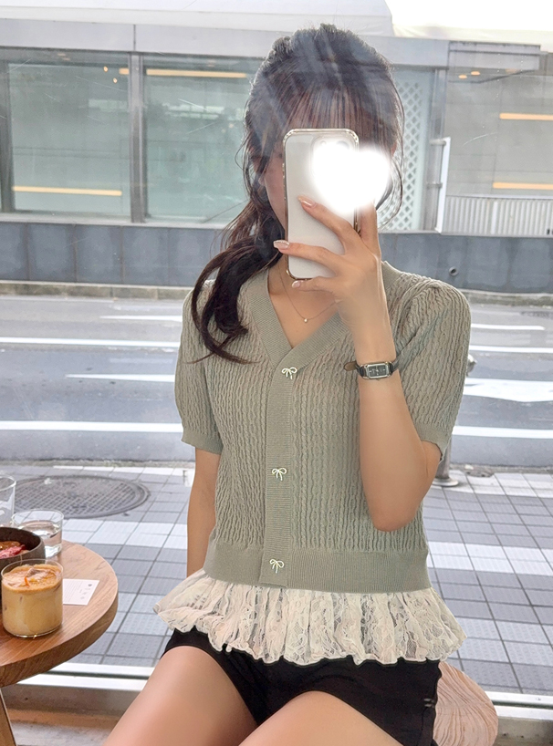 レースドッキングケーブル編みニットトップス