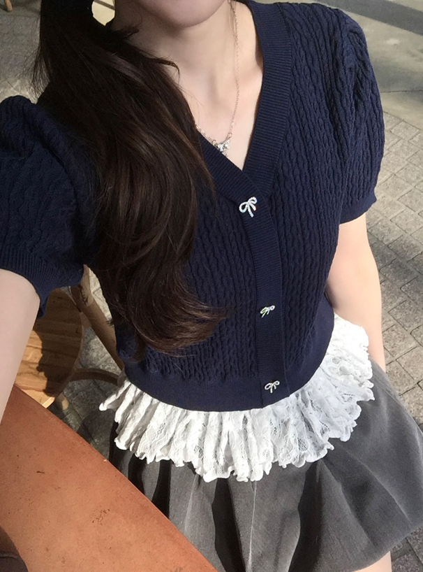 レースドッキングケーブル編みニットトップス