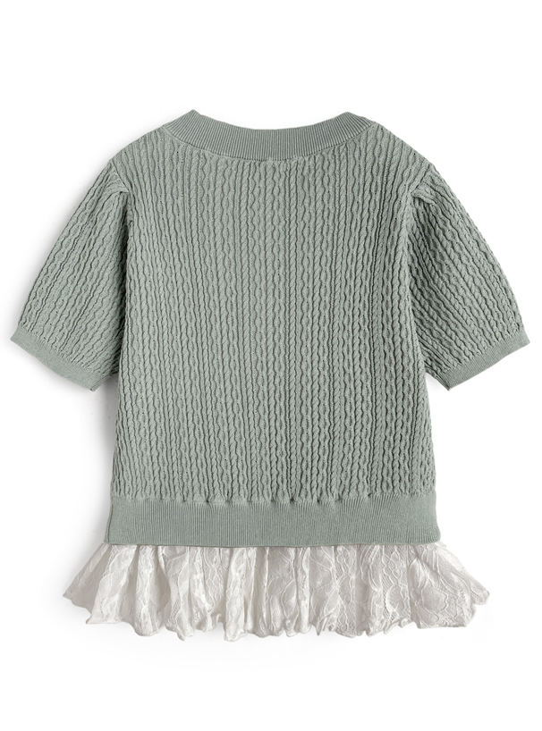 レースドッキングケーブル編みニットトップス