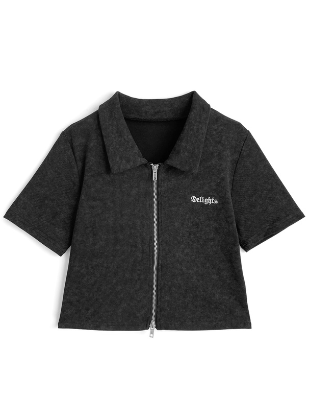 ピグメントラインストーンデザインダブルジップトップス