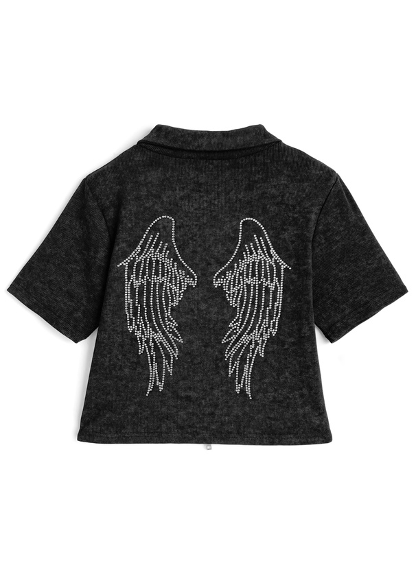 ピグメントラインストーンデザインダブルジップトップス