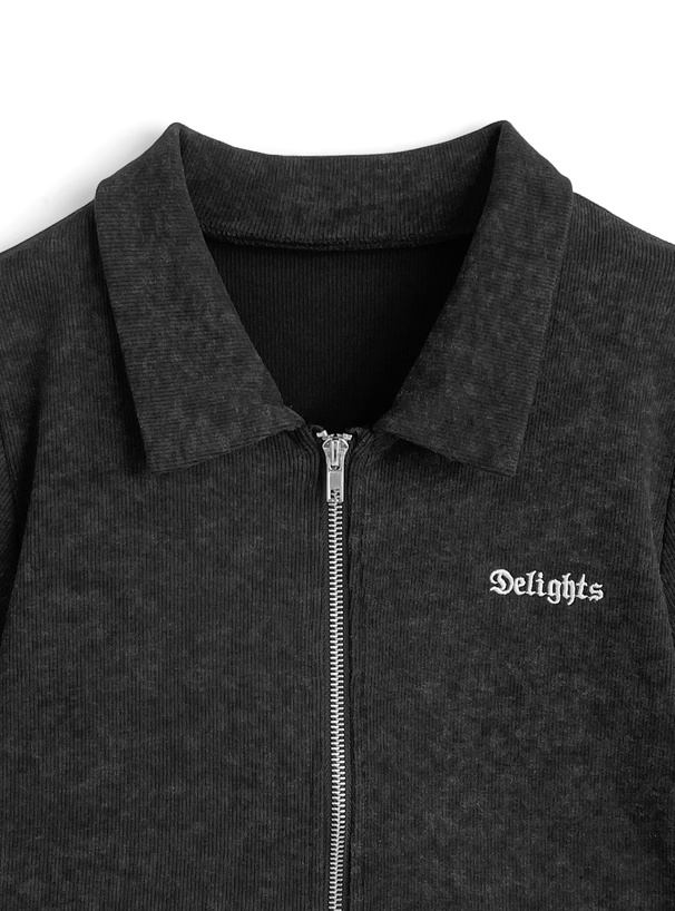 ピグメントラインストーンデザインダブルジップトップス