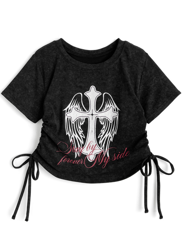 ピグメントロゴプリントドロストトップス