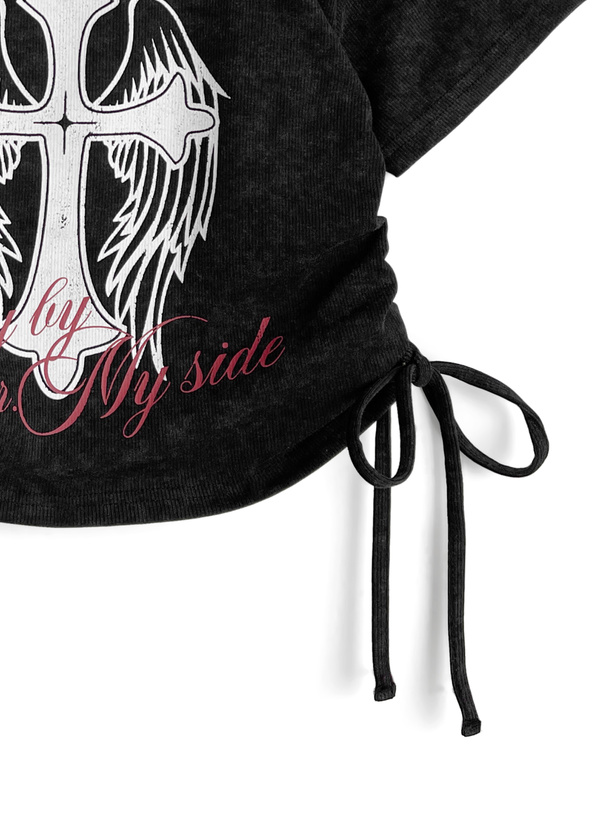 ピグメントロゴプリントドロストトップス