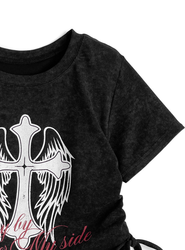 ピグメントロゴプリントドロストトップス