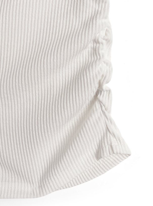 ロゴプリントレースアップリブトップス