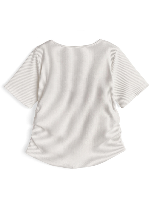 ロゴプリントレースアップリブトップス