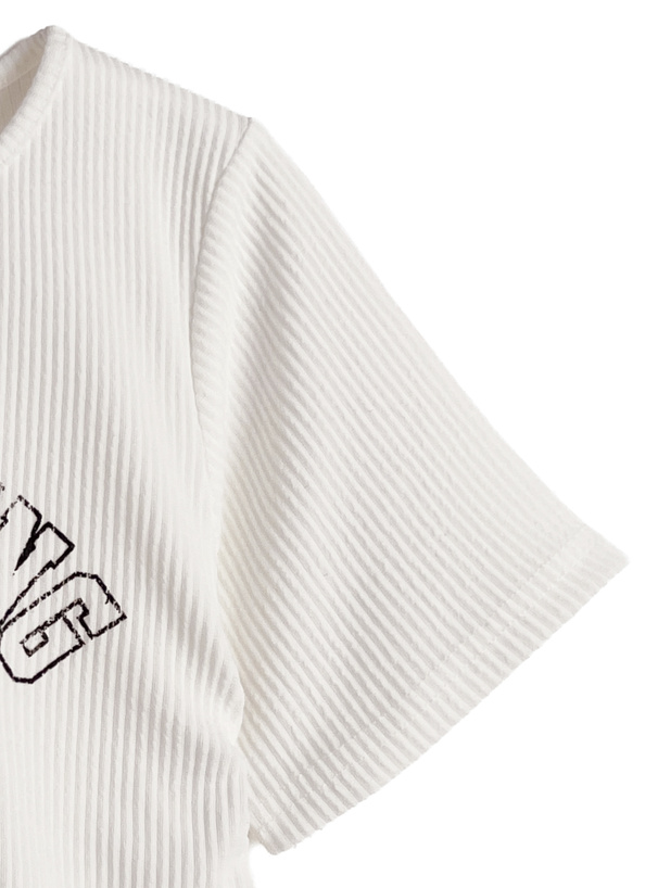 ロゴプリントレースアップリブトップス