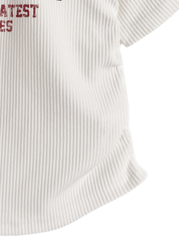 ロゴプリントレースアップリブトップス