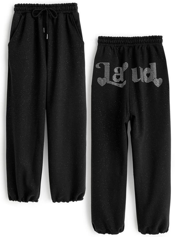 バックラインストーンロゴラメスウェットパンツ