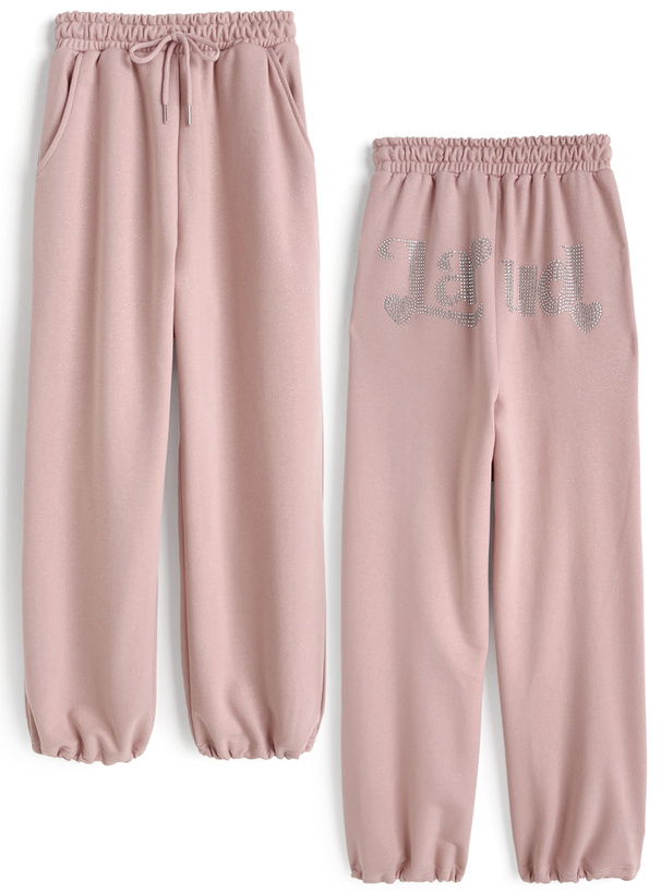 バックラインストーンロゴラメスウェットパンツ