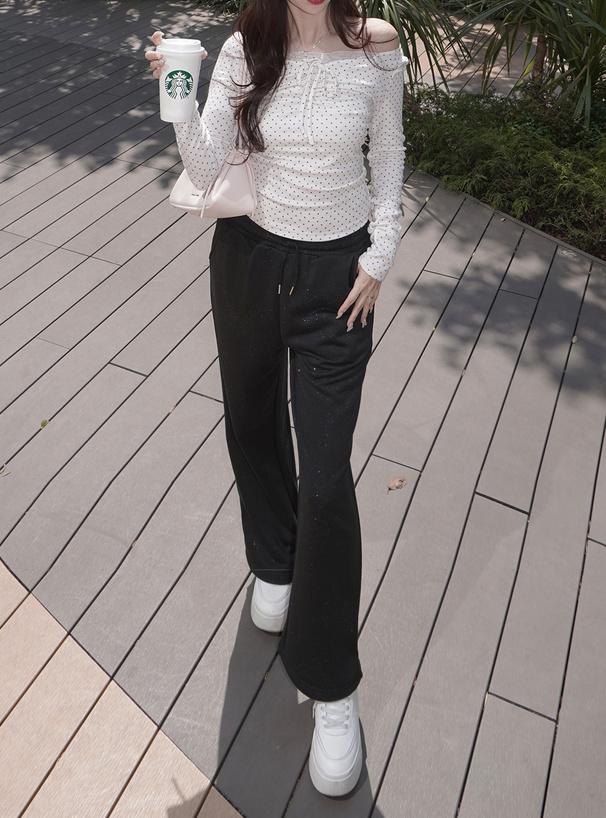 バックラインストーンロゴラメスウェットパンツ