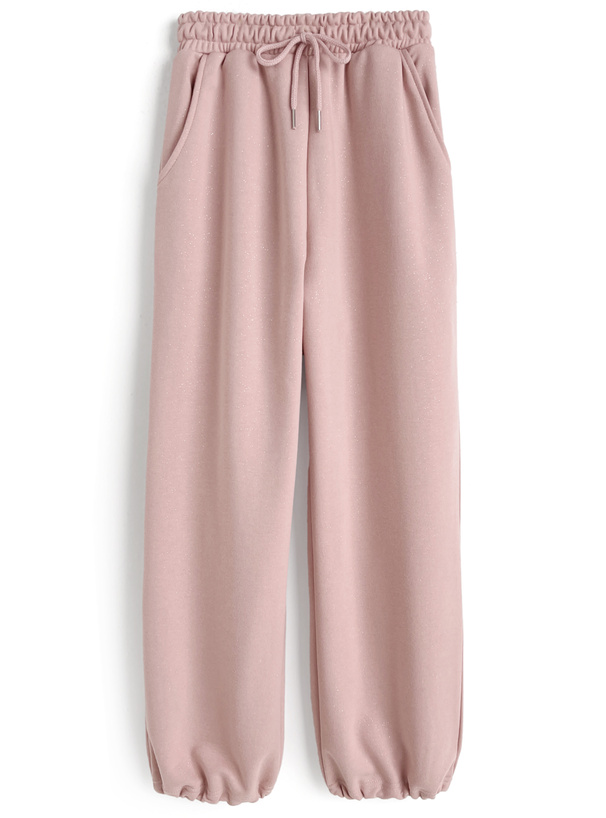 バックラインストーンロゴラメスウェットパンツ