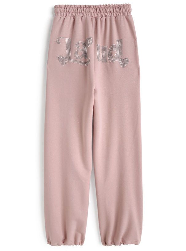 バックラインストーンロゴラメスウェットパンツ