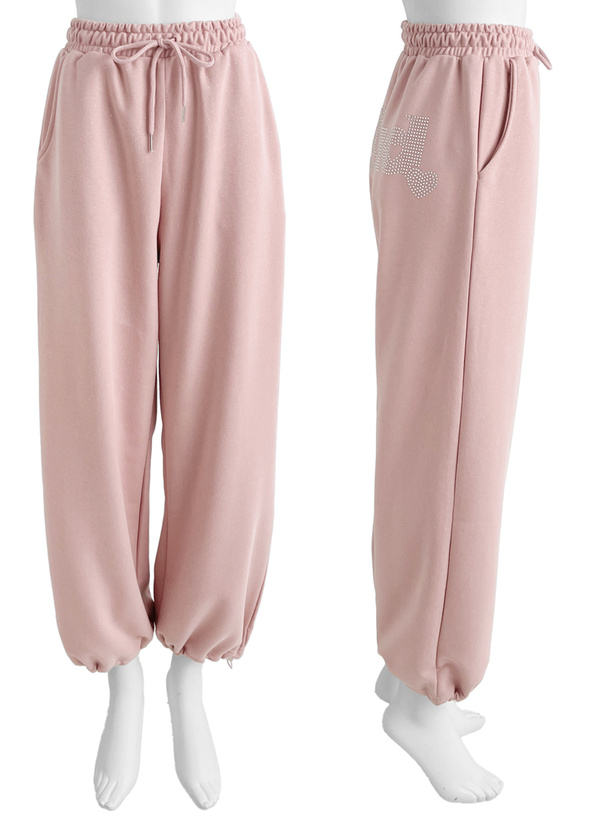 バックラインストーンロゴラメスウェットパンツ