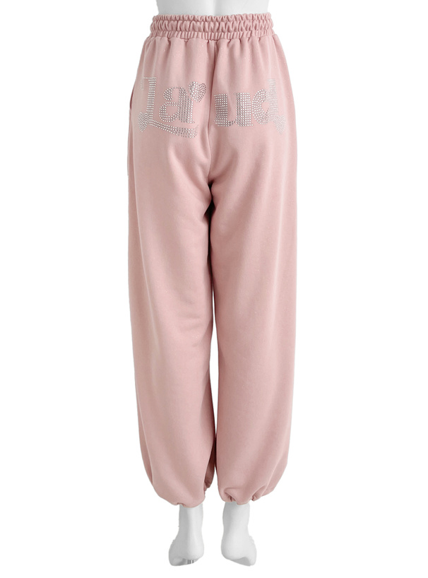 バックラインストーンロゴラメスウェットパンツ