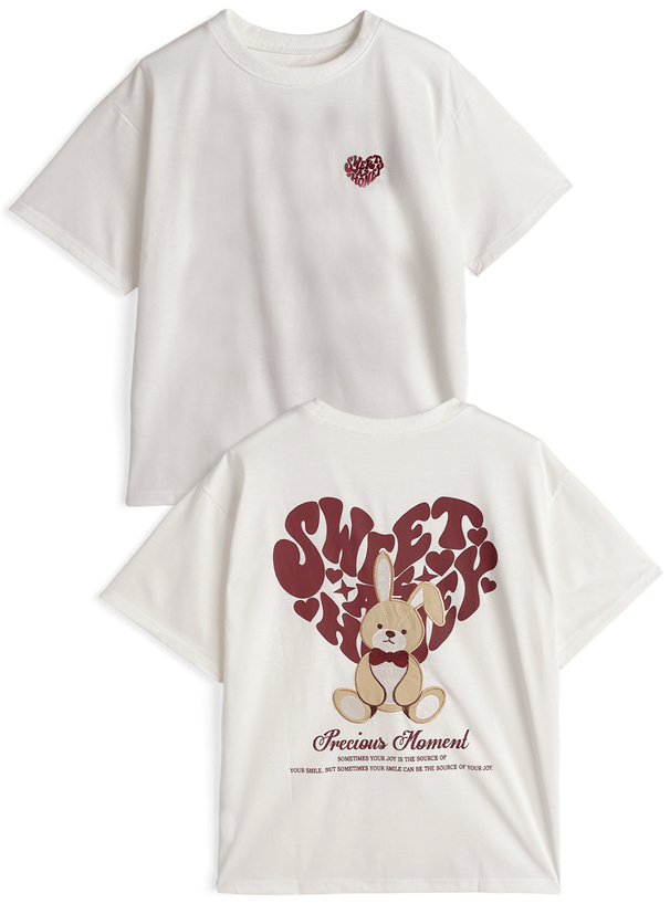 ハートロゴプリントラビット刺繍Tシャツ