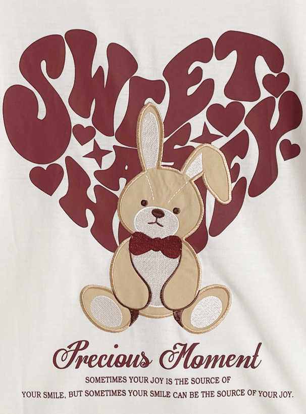 ハートロゴプリントラビット刺繍Tシャツ