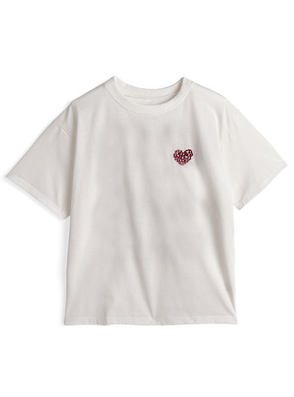 ハートロゴプリントラビット刺繍Tシャツ