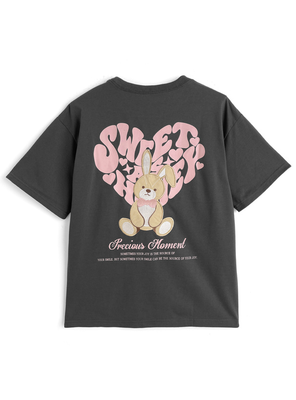 ハートロゴプリントラビット刺繍Tシャツ