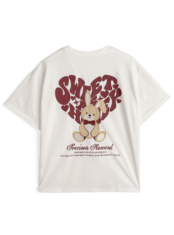 ハートロゴプリントラビット刺繍Tシャツ