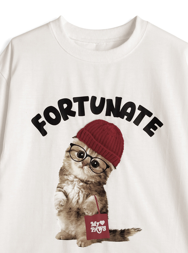 ニット帽キャットプリントTシャツ