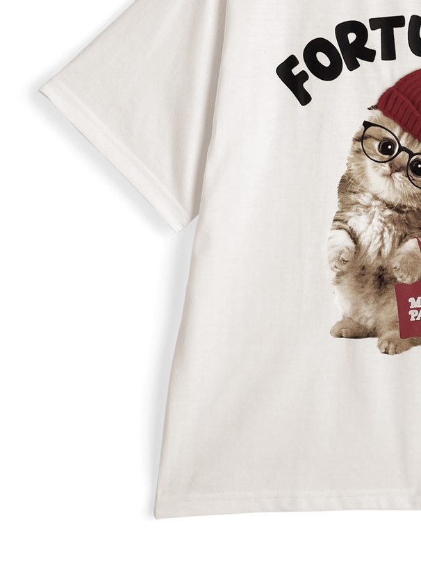 ニット帽キャットプリントTシャツ