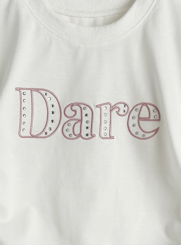 ラインストーンロゴ刺繍ドロストトップス