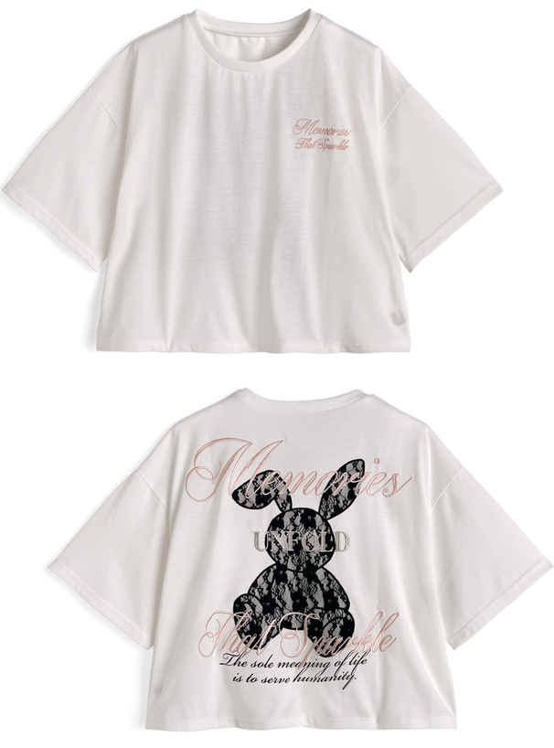 レースラビットロゴ刺繍Tシャツ