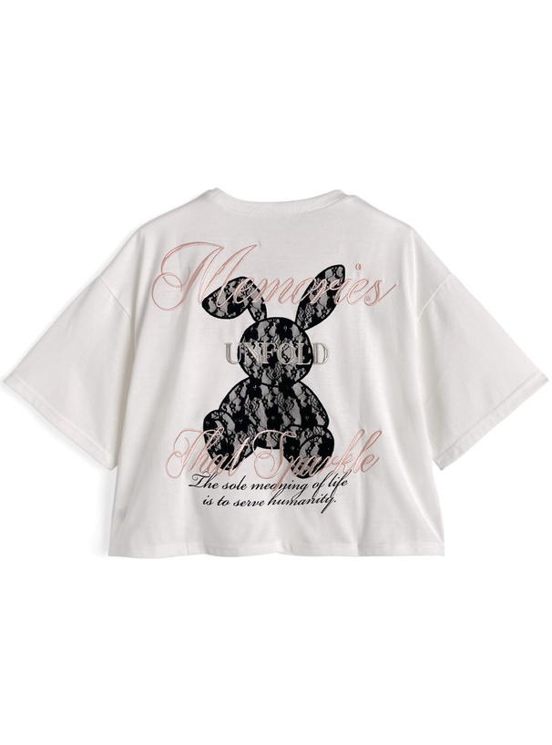レースラビットロゴ刺繍Tシャツ