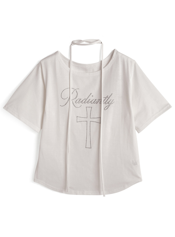 タイ付きラインストーンロゴビッグTシャツ